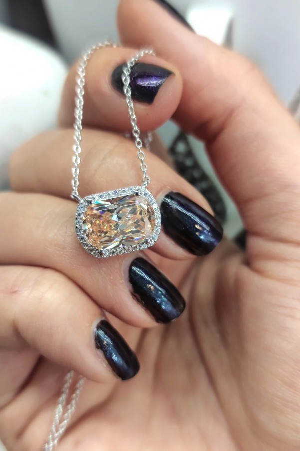 Mozanite ve Topaz taşlı gümüş kolye 