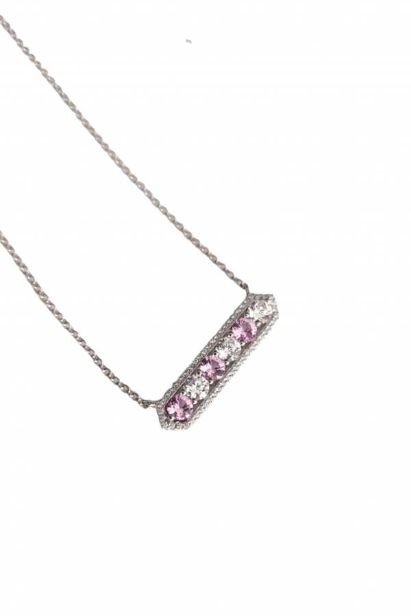 Pembe safir ve Mozanite taşlı gümüş kolye