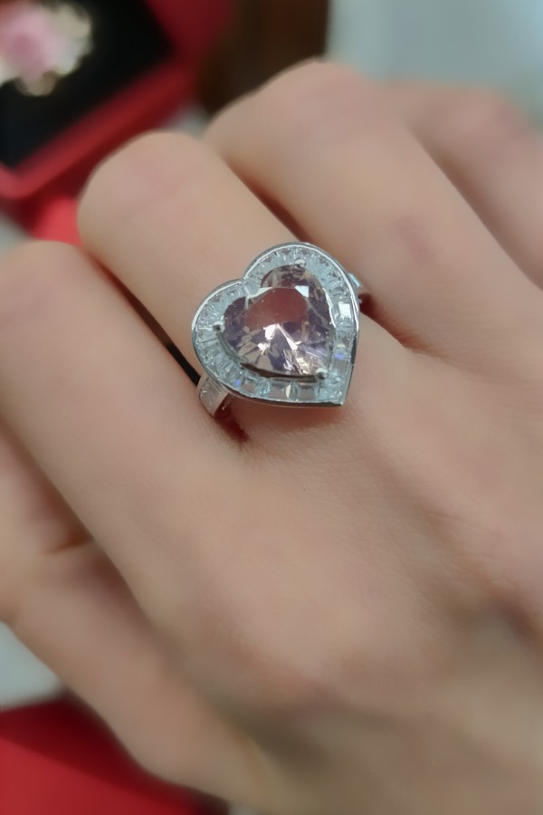 Lab rose topaz taşlı kalp motif gümüş yüzük