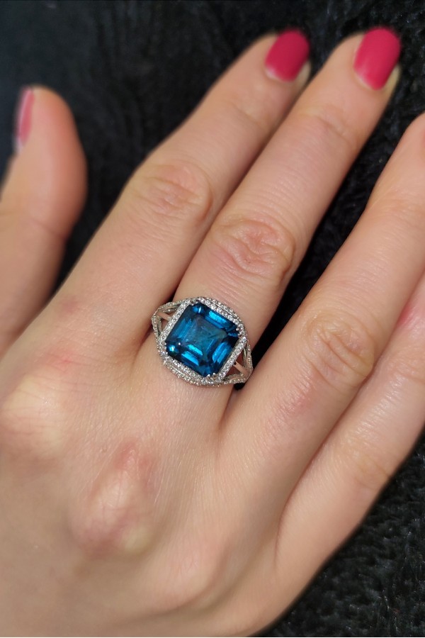 Mozanite ve Topaz taşlı gümüş yüzük