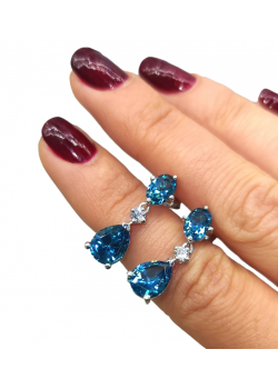 Topaz ve Mozanite taşlı gümüş küpe çifti