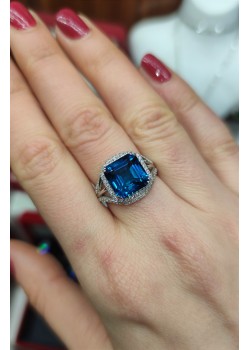 Mozanite ve Topaz taşlı gümüş yüzük