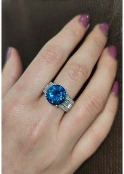 Mozanite ve London Blue Topaz taşlı gümüş yüzük